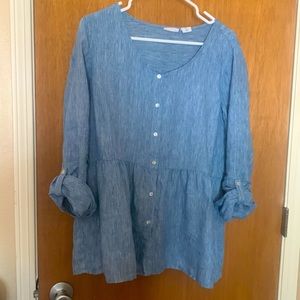 Sigrid Olsen Beautiful Blue Linen Blouse